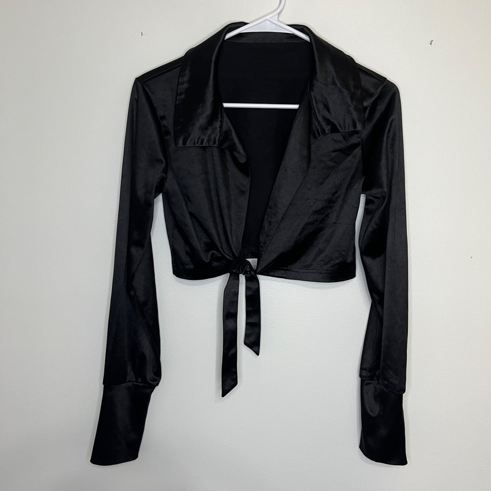 Tie Front Shrug Crop Top Black Jr.'s L Whimsigoth Layer Witchy Y2K